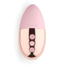 Le Wand Chrome Point Rechargeable Mini Vibrator Rose Gold top view with buttons and sleek design.