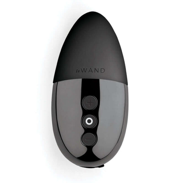 Le Wand Chrome Point Silicone Mini Vibrator Black - top view showcasing buttons and sleek design.