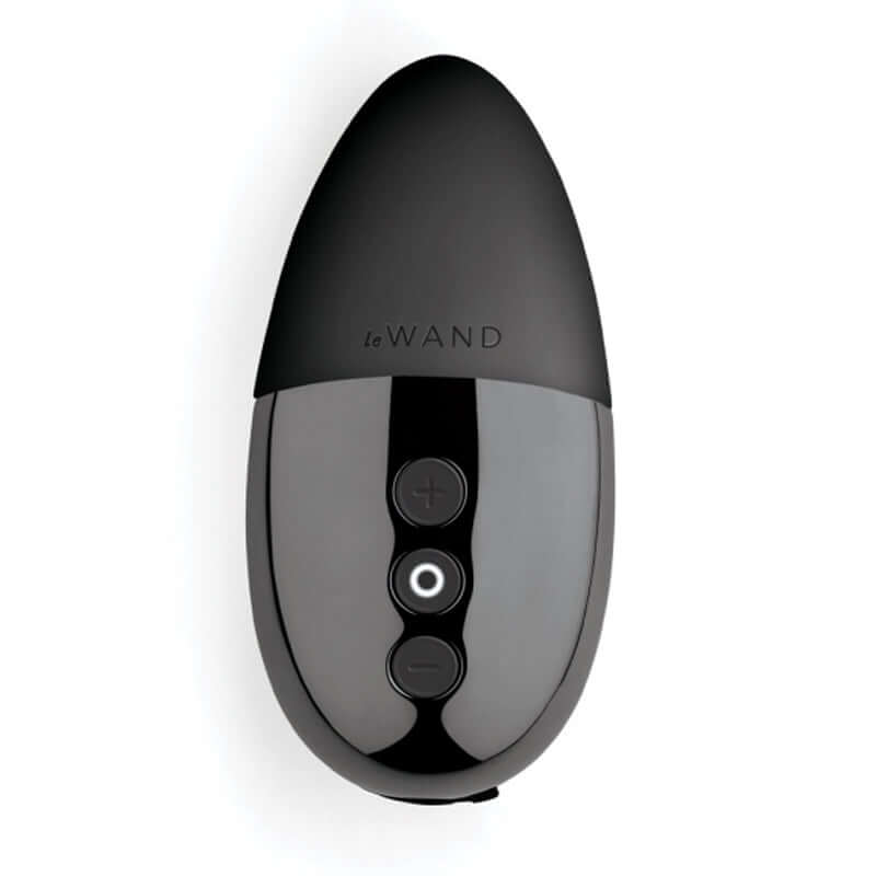 Le Wand Chrome Point Silicone Mini Vibrator Black - top view showcasing buttons and sleek design.