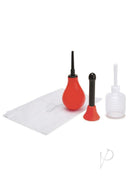 CleanScene Anal Douche Set Classic Flared Base Red five-piece kit with red and black douche options.