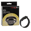Leather Cinch Adjustable Cock Ring Black packaging and product showing adjustable leather strap for enhanced performance.