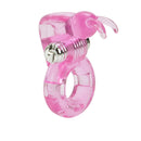 Basic Essentials Bunny Enhancer Vibrating Cock Ring Pink - a playful, stretchy vibrating cock ring with a bunny stimulator.