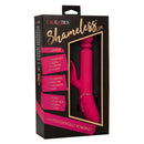 Shameless Slim Charmer Thrusting Vibrator in packaging with description of features and power.