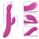 Shameless Slim Player Thrusting Dual Stimulation Vibrator with dimensions and functions highlighted.