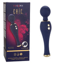 Chic Poppy Rechargeable Silicone Wand Massager Blue with gold-plated accents and plush silicone design.