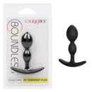 Boundless 2X Teardrop Silicone Anal Plug Black in packaging and displayed, perfect for pleasurable exploration.