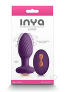 Inya Alpine Silicone Anal Plug with Remote Control Purple packaging showcasing gyrating plug and remote.