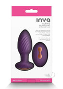 Inya Alpine Silicone Anal Plug with Remote Control Purple in packaging showcasing gyrating plug and remote.