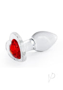 Crystal Desires Red Heart Glass Anal Plugs Small with clear glass and red heart accent for romantic exploration.