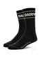 Prowler RED DADDY Socks Black White featuring bold DADDY text, stylish black design with gold accents.