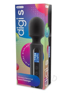 Bodywand Digi S Rechargeable Silicone Mini Massager Black packaging displaying its features and digital interface.