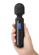 Bodywand Digi S Rechargeable Silicone Mini Massager Black held in hand with controls visible.