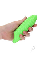 Ouch Swirl Thick Penis Sleeve Glow in the Dark Green held in hand, featuring a textured design and vibrant glow.