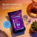 Astroglide Get Flirty Toy Cleaner Wipes Pack Of 20 for clean and confident toy fun, featuring pre & post intimacy wipes.
