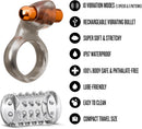 Stay Hard Clitoral Stimulating Cock Ring Set with Spiked Sleeve features 10 vibration modes, rechargeable bullet, and waterproof design.