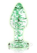 Ouch Glass Butt Plug Glow in the Dark Large Green with luminous green detailing for enhanced anal play.
