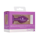 Ouch Silicone Diamond Heart Butt Plug Purple Regular packaging showcasing the flexible silicone design and diamond accent.