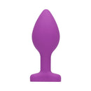 Ouch Silicone Diamond Heart Butt Plug Purple Regular with tapered design and diamond accent for comfortable fullness.