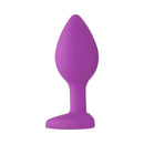 Ouch Silicone Diamond Heart Butt Plug Purple Regular showcasing a tapered design and diamond accent for comfortable play.
