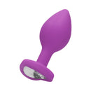 Ouch Silicone Diamond Heart Butt Plug Purple Regular featuring a tapered shape and a sparkling diamond base accent.