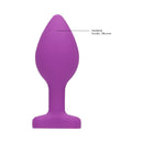 Ouch Silicone Diamond Heart Butt Plug Purple Regular displayed on a white background, features a tapered plug shape.