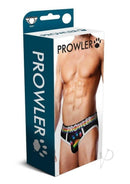 Prowler Black Oversized Paw Brief Black Rainbow Large packaging featuring a model wearing colorful underwear.