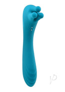 Evolved Heads or Tails Silicone Dual Vibrator Teal with bulbous tip and massaging fingers for diverse sensations.