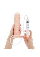 Prowler RED Ultra Cock Realistic Squirting Dildo 8 inches in hand with squirting mechanism for lifelike pleasure.