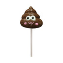 Shit Face Chocolate Flavored Poop Pop lollipop, novelty candy shaped like poop with a smiley face.
