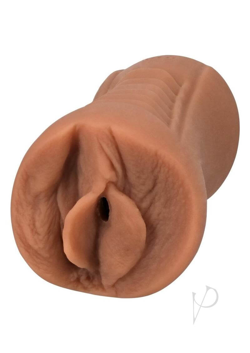 Aidra Fox ULTRASKYN Pocket Pussy in tan, showcasing lifelike details and textured interior for enhanced pleasure.