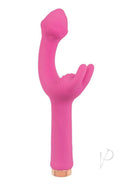 Mystique Rechargeable Silicone G-Spot Vibrator Pink featuring a curved shaft and textured design for dual stimulation.