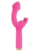 Mystique Rechargeable Silicone G-Spot Vibrator Pink with dual motors and textured shaft for pleasure.