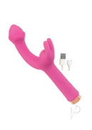 Mystique Rechargeable Silicone G-Spot Vibrator Pink with textured shaft and clitoral ticklers.