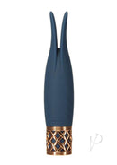 Pillow Talk Secrets Playful Silicone Massager Blue/Rose Gold with elegant rabbit ear design.