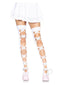 Leg Avenue Opaque Net Cut Out Butterfly Thigh Highs OS White featured on model with a white skirt and pink shoes.
