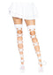 Leg Avenue Opaque Net Cut Out Butterfly Thigh Highs OS White worn with a white skirt, highlighting butterfly cut-out design.