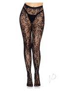 Leg Avenue Seamless Chantilly Floral Lace Tights Black featuring intricate floral patterns and a seamless design.