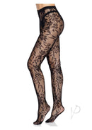 Leg Avenue Seamless Chantilly Floral Lace Tights Black showcasing intricate floral lace pattern and seamless design.