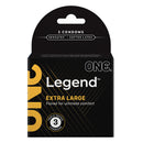 One The Legend Larger Condoms 3 Pack packaging showing three extra large condoms for ultimate comfort.