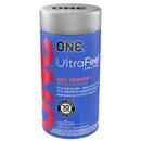 One Ultra Feel Ultra Thin Latex Condoms 10 Pack packaging with lubricant for enhanced intimacy.
