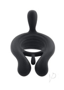 Playboy Triple Play Remote Control Silicone Cock Ring Black with ergonomic design and three vibrating motors.