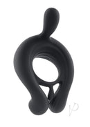 Playboy Triple Play Remote Control Silicone Cock Ring Black on a white background showcasing its unique design.