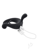 Playboy Triple Play Remote Control Silicone Cock Ring Black with USB charging cable.