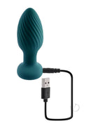 Playboy Spinning Tail Teaser Rotating Anal Plug Green with USB charging cable, designed for hands-free pleasure.