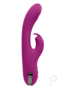 Playboy Thumper Rechargeable Silicone Rabbit Vibrator Purple featuring a G-spot tapping shaft and external bunny for stimulation.