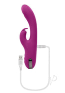 Playboy Thumper Rechargeable Silicone Rabbit Vibrator Purple with USB charging cable, designed for pleasure.