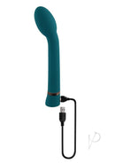 Playboy On The Spot Silicone G-Spot Vibrator Teal charging with USB cable, designed for focused vibration.