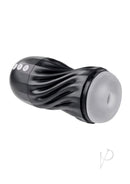 Playboy Solo Rechargeable Textured Stroker Black showcasing its ergonomic design and textured channel.