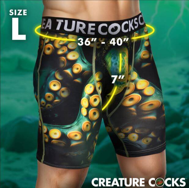 Creature Cocks Underwear Monstropus Large in bold tentacle patterns, size L, featuring vibrant colors and comfortable fit.