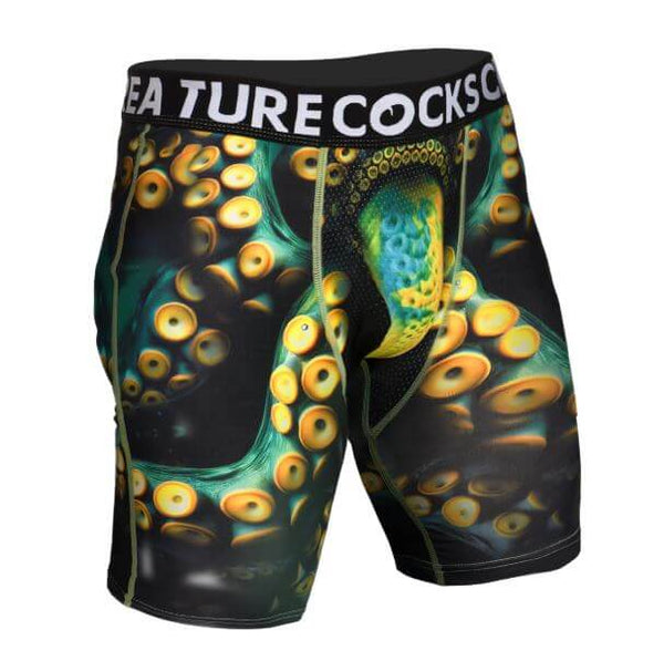 Creature Cocks Underwear Monstropus Medium featuring an exotic tentacle pattern in vivid colors.